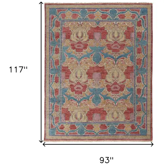 Blue Red and Yellow Wool Oriental Hand Knotted Area Rug Photo 3