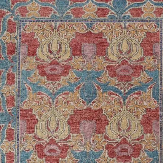 Blue Red and Yellow Wool Oriental Hand Knotted Area Rug Photo 5