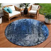 Photo of Blue Round Abstract Washable Non Skid Indoor Outdoor Area Rug