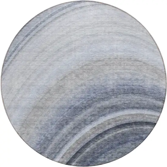 Blue Round Abstract Washable Non Skid Indoor Outdoor Area Rug Photo 2