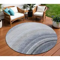 Photo of Blue Round Abstract Washable Non Skid Indoor Outdoor Area Rug