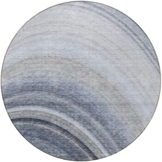 Blue Round Abstract Washable Non Skid Indoor Outdoor Area Rug Photo 4