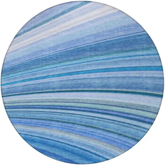 Blue Round Abstract Washable Non Skid Indoor Outdoor Area Rug Photo 6