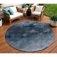 Photo of Blue Round Abstract Washable Non Skid Indoor Outdoor Area Rug