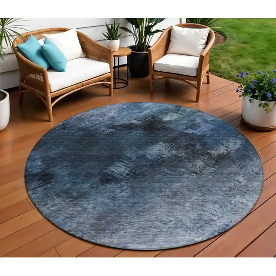 Blue Round Abstract Washable Non Skid Indoor Outdoor Area Rug Photo 1