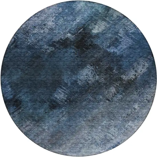 Blue Round Abstract Washable Non Skid Indoor Outdoor Area Rug Photo 2