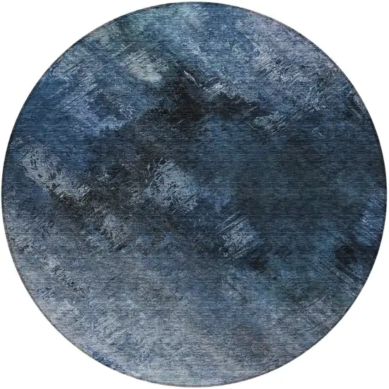 Blue Round Abstract Washable Non Skid Indoor Outdoor Area Rug Photo 5