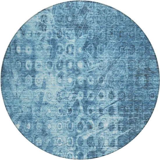 Blue Round Ikat Washable Non Skid Indoor Outdoor Area Rug Photo 2