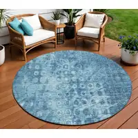 Photo of Blue Round Ikat Washable Non Skid Indoor Outdoor Area Rug