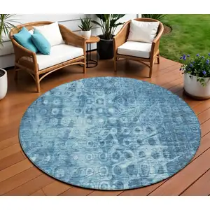 Photo of Blue Round Ikat Washable Non Skid Indoor Outdoor Area Rug