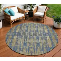 Photo of Blue Round Moroccan Washable Non Skid Indoor Outdoor Area Rug