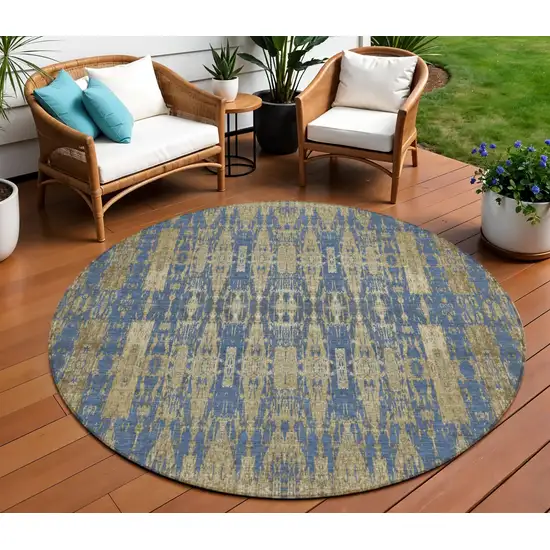 Blue Round Moroccan Washable Non Skid Indoor Outdoor Area Rug Photo 1