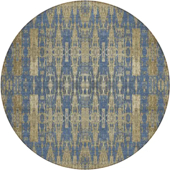 Blue Round Moroccan Washable Non Skid Indoor Outdoor Area Rug Photo 2