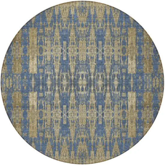 Blue Round Moroccan Washable Non Skid Indoor Outdoor Area Rug Photo 4