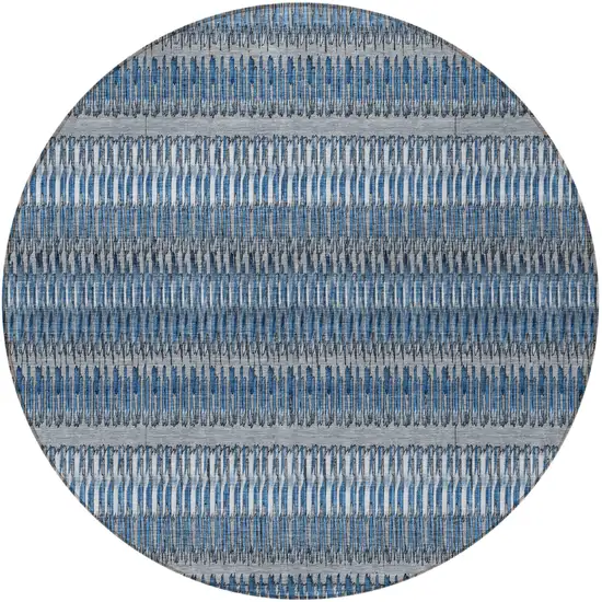 Blue Round Striped Washable Non Skid Indoor Outdoor Area Rug Photo 5