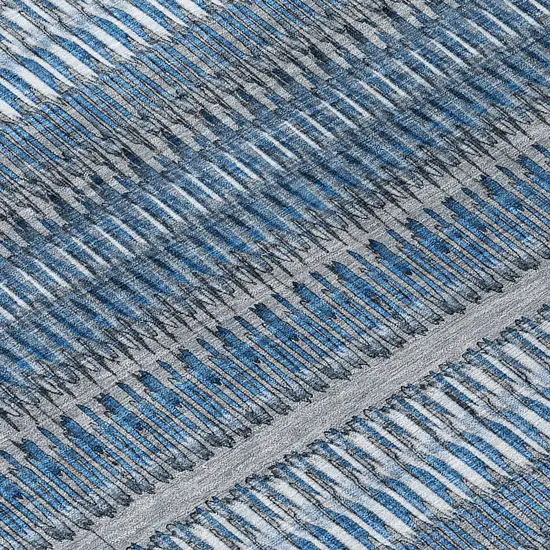 Blue Round Striped Washable Non Skid Indoor Outdoor Area Rug Photo 4