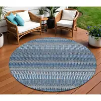 Photo of Blue Round Striped Washable Non Skid Indoor Outdoor Area Rug