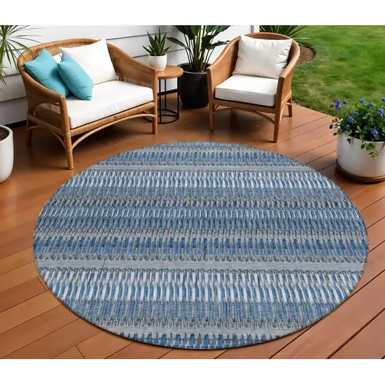 Blue Round Striped Washable Non Skid Indoor Outdoor Area Rug Photo 1