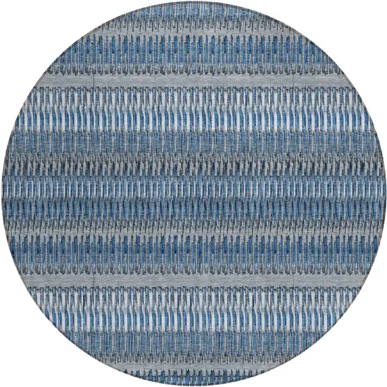 Blue Round Striped Washable Non Skid Indoor Outdoor Area Rug Photo 2