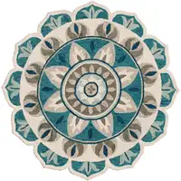 Photo of Blue Round Wool Floral Hand Tufted Area Rug