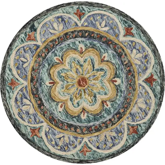 Blue Round Wool Floral Hand Tufted Area Rug Photo 1