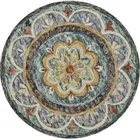 Photo of Blue Round Wool Floral Hand Tufted Area Rug