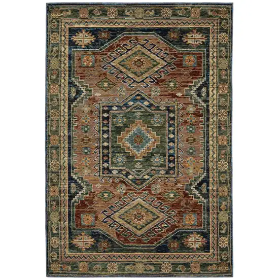 Blue Rust And Gray Tribal Area Rug Photo 2