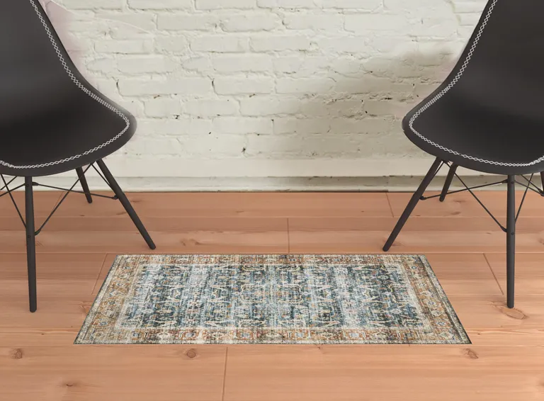 Blue Rust Gold And Olive Oriental Printed Stain Resistant Non Skid Area Rug Photo 4