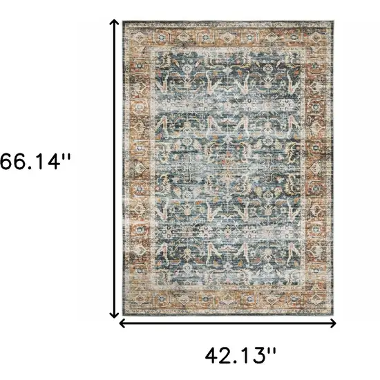 Blue and Beige Oriental Non Skid Area Rug Photo 3