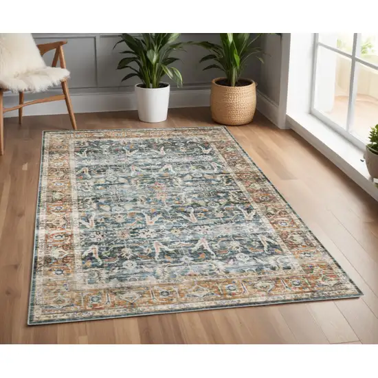 Blue and Beige Oriental Non Skid Area Rug Photo 1