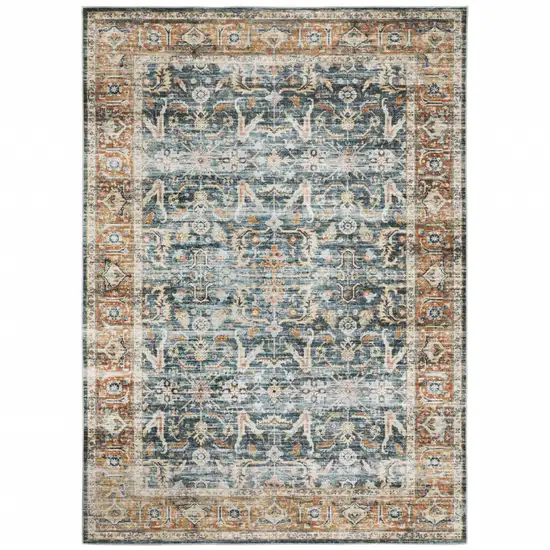 Blue Rust Gold And Olive Oriental Printed Stain Resistant Non Skid Area Rug Photo 1