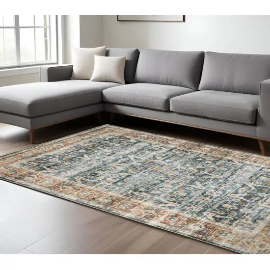 Blue and Beige Oriental Non Skid Area Rug Photo 1