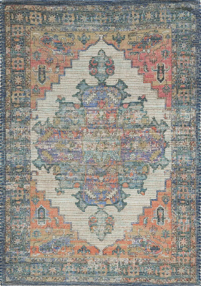 Blue Rust Orange Hand Woven Diamond Medallion Indoor Accent Rug Photo 2