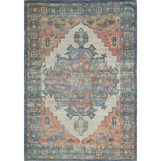 Blue Rust Orange Hand Woven Diamond Medallion Indoor Accent Rug Photo 2