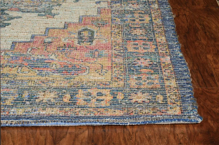 Blue Rust Orange Hand Woven Diamond Medallion Indoor Accent Rug Photo 3