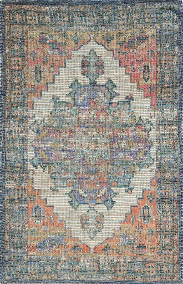 Blue Rust Orange Hand Woven Diamond Medallion Indoor Accent Rug Photo 1