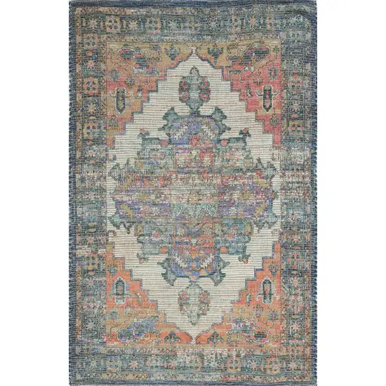 Blue Rust Orange Hand Woven Diamond Medallion Indoor Accent Rug Photo 1