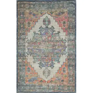 Photo of Blue Rust Orange Hand Woven Diamond Medallion Indoor Accent Rug