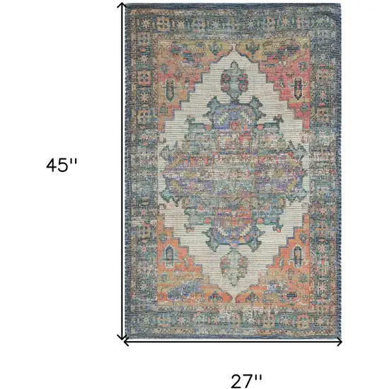 2'X4' Blue Rust Orange Hand Woven Diamond Medallion Indoor Accent Rug Photo 3