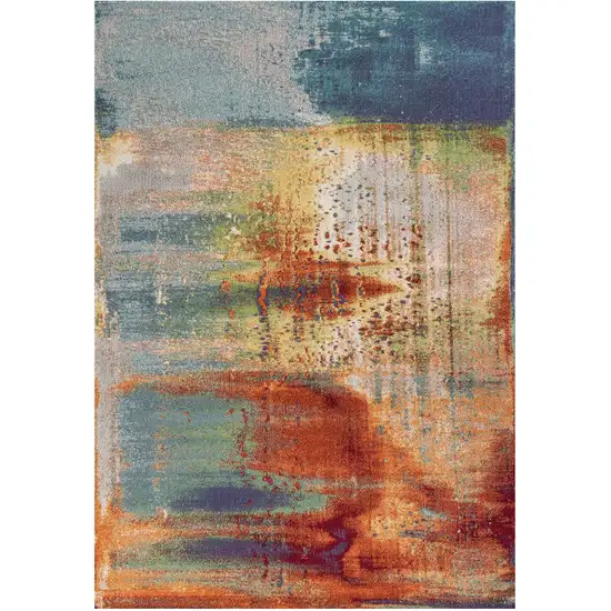 Blue Rust Orange Machine Woven Abstract Brushstrokes Indoor Area Rug Photo 2