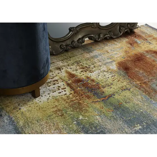 Blue Rust Orange Machine Woven Abstract Brushstrokes Indoor Area Rug Photo 5