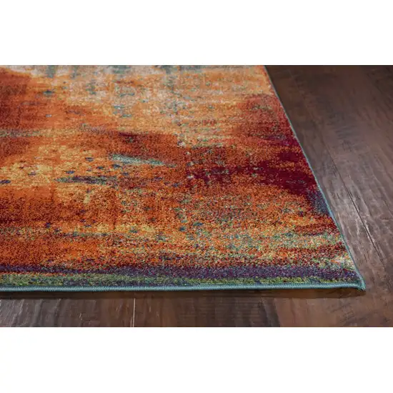 Blue Rust Orange Machine Woven Abstract Brushstrokes Indoor Area Rug Photo 4