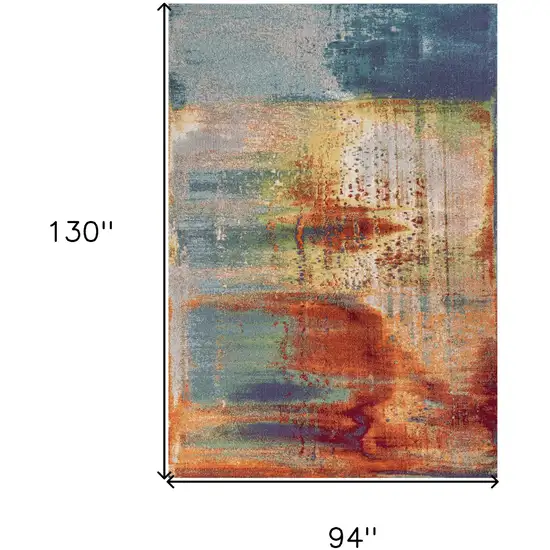 Blue Rust Orange Machine Woven Abstract Brushstrokes Indoor Area Rug Photo 3