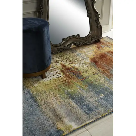 Blue Rust Orange Machine Woven Abstract Brushstrokes Indoor Area Rug Photo 6