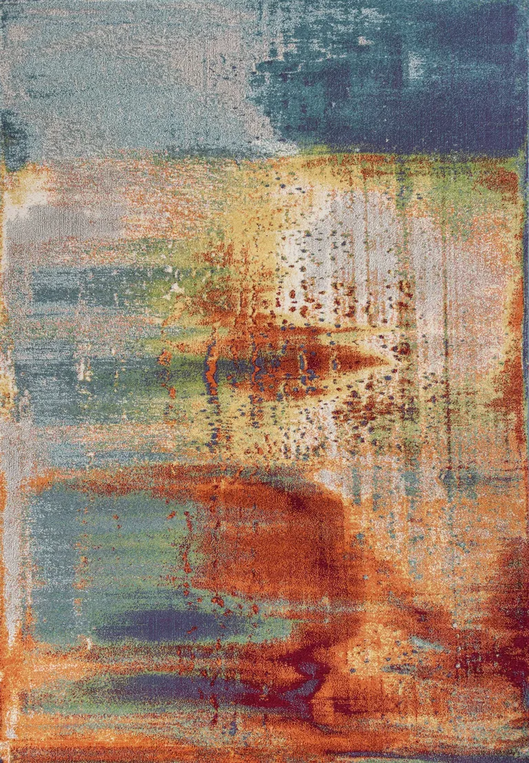 Blue Rust Orange Machine Woven Abstract Brushstrokes Indoor Area Rug Photo 1