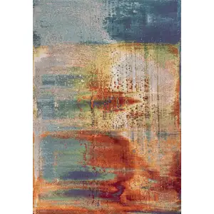 Photo of Blue Rust Orange Machine Woven Abstract Brushstrokes Indoor Area Rug