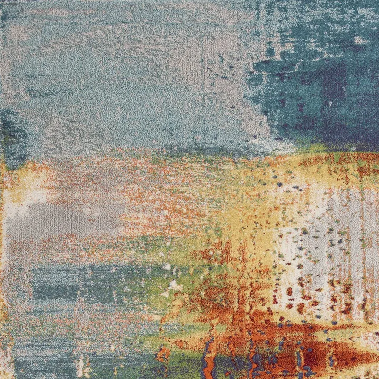 Blue Rust Orange Machine Woven Abstract Brushstrokes Indoor Area Rug Photo 3