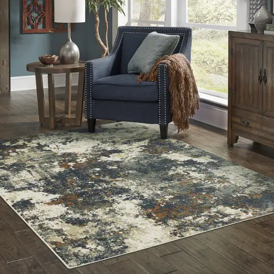 Blue Sage And Orange Abstract Power Loom Stain Resistant Area Rug Photo 8