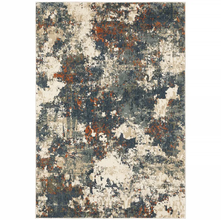 Blue Sage And Orange Abstract Power Loom Stain Resistant Area Rug Photo 1