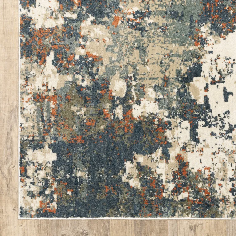 Blue Sage And Orange Abstract Power Loom Stain Resistant Area Rug Photo 3